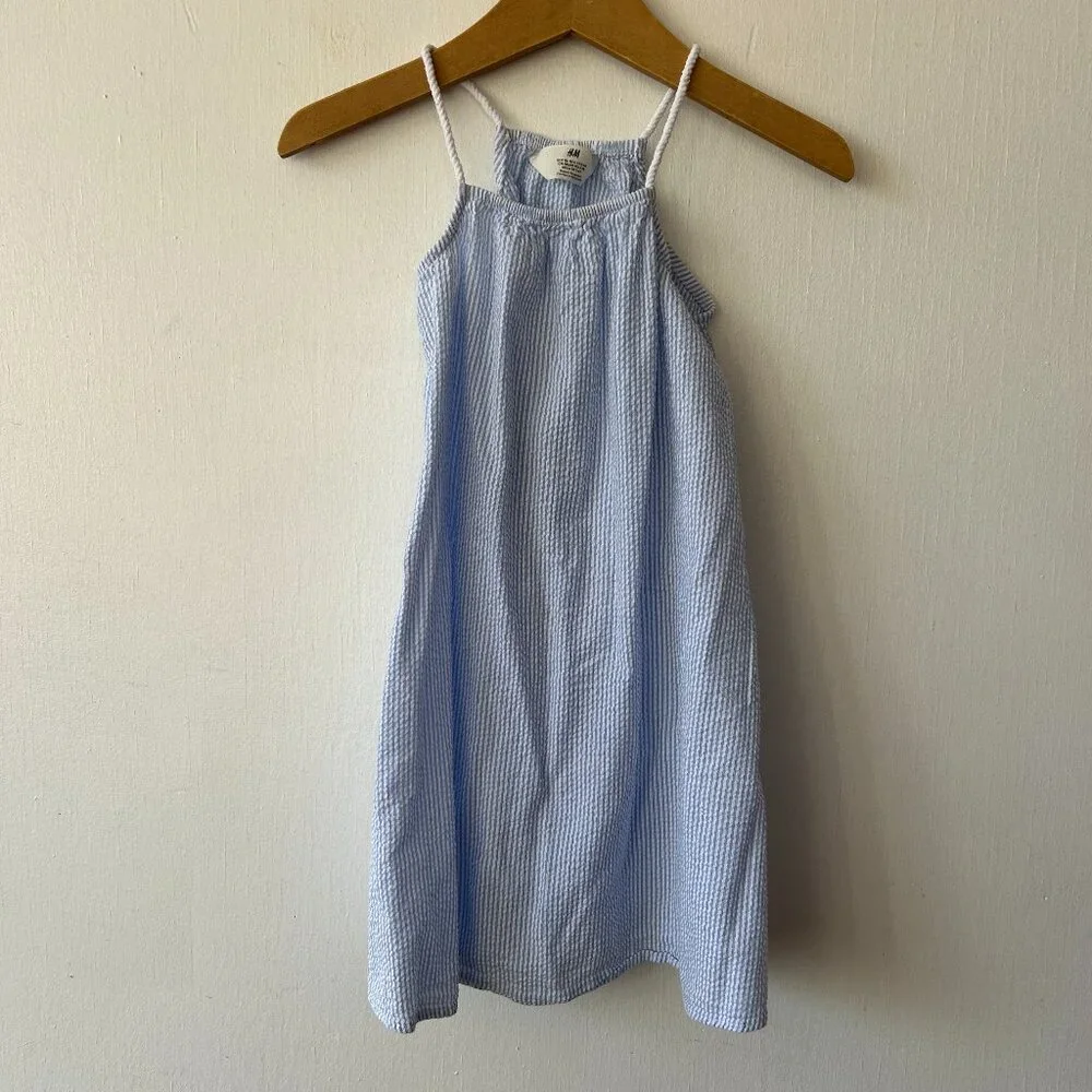 H&M Girls Seersucker Shift Dress Size 6 Blue‎ Striped Preppy Coastal